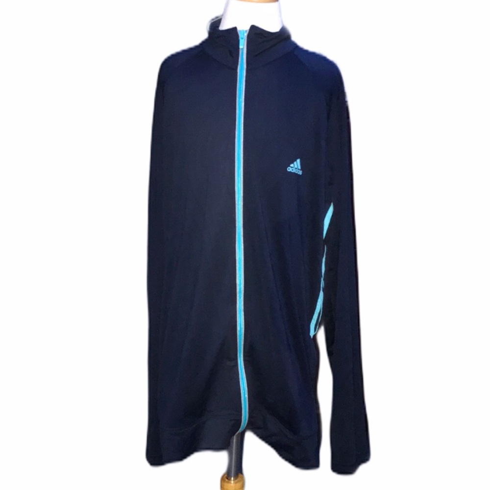 SPORTY Navy Blue Turquoise TRIM Adidas climate lite Zip Up Jacket ladies XL